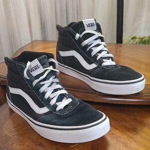 Vans Womens 8.5 Black and White High Top Classic Athletic Sneakers